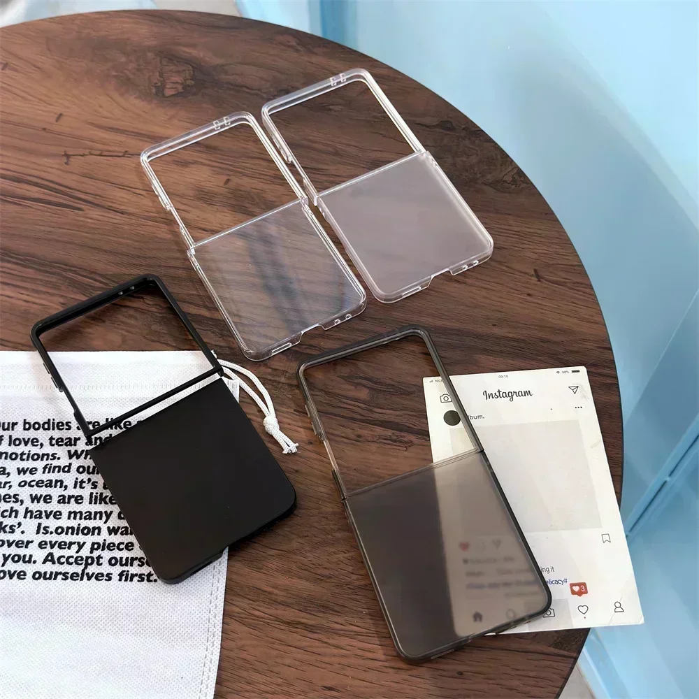 Ultradünne, transparente Schleif-Handyhülle für Samsung Galaxy Z Flip 7, FE 6, 5, 4, 3, Flip7, Flip6, Flip5, 5G, schützende Hartschale