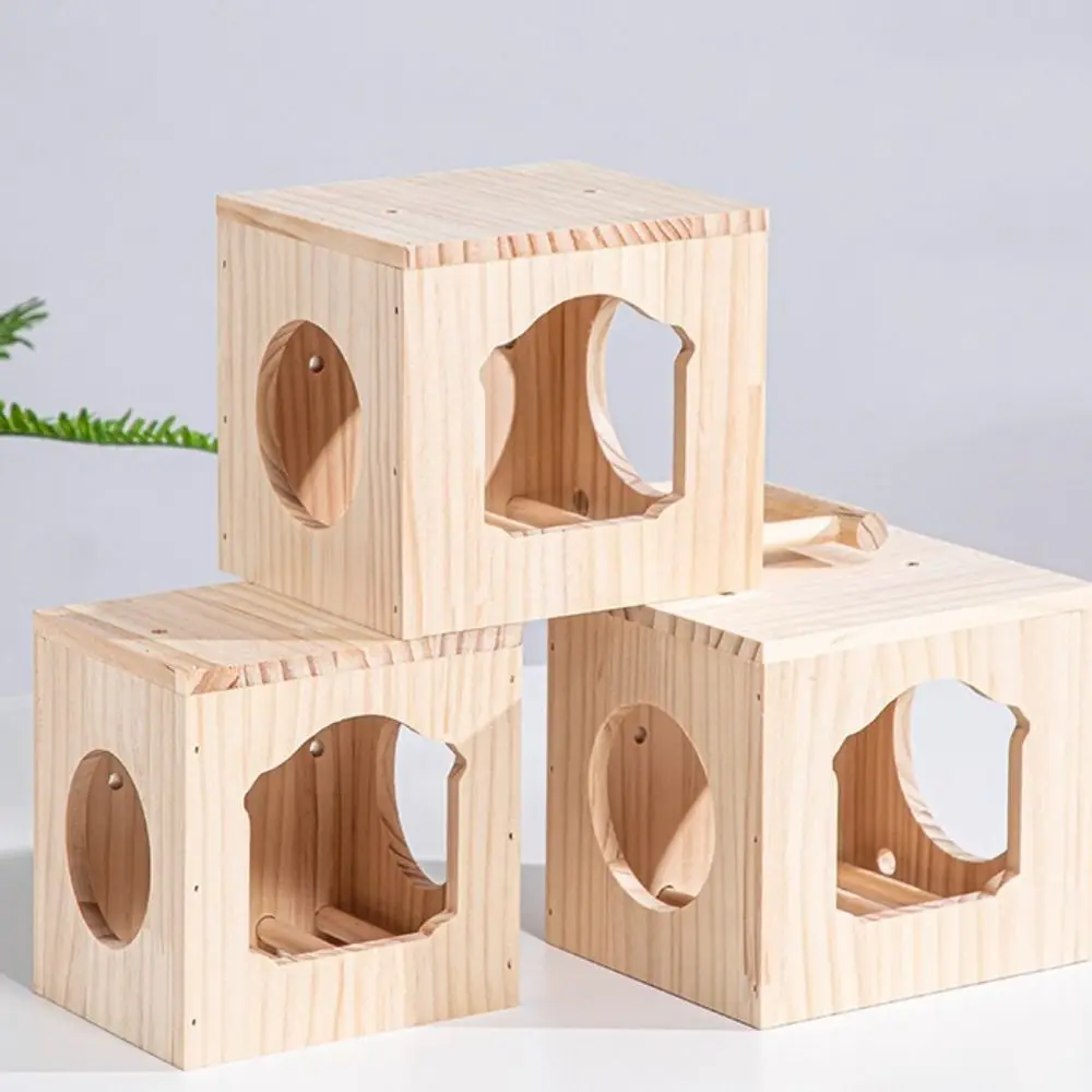 Small Birds Decor Solid Wood Wooden Bird House Cage Eco-friendly Convenient Bird House Nest Square Warm Parrot Wood House Patio