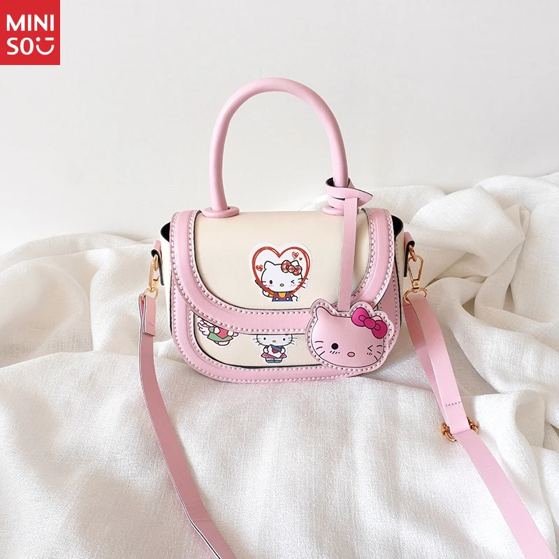 Kit DIY Tas Selempang Hello Kitty Miniso, Set Kerajinan Rajut Tangan dengan Cinnamoroll
