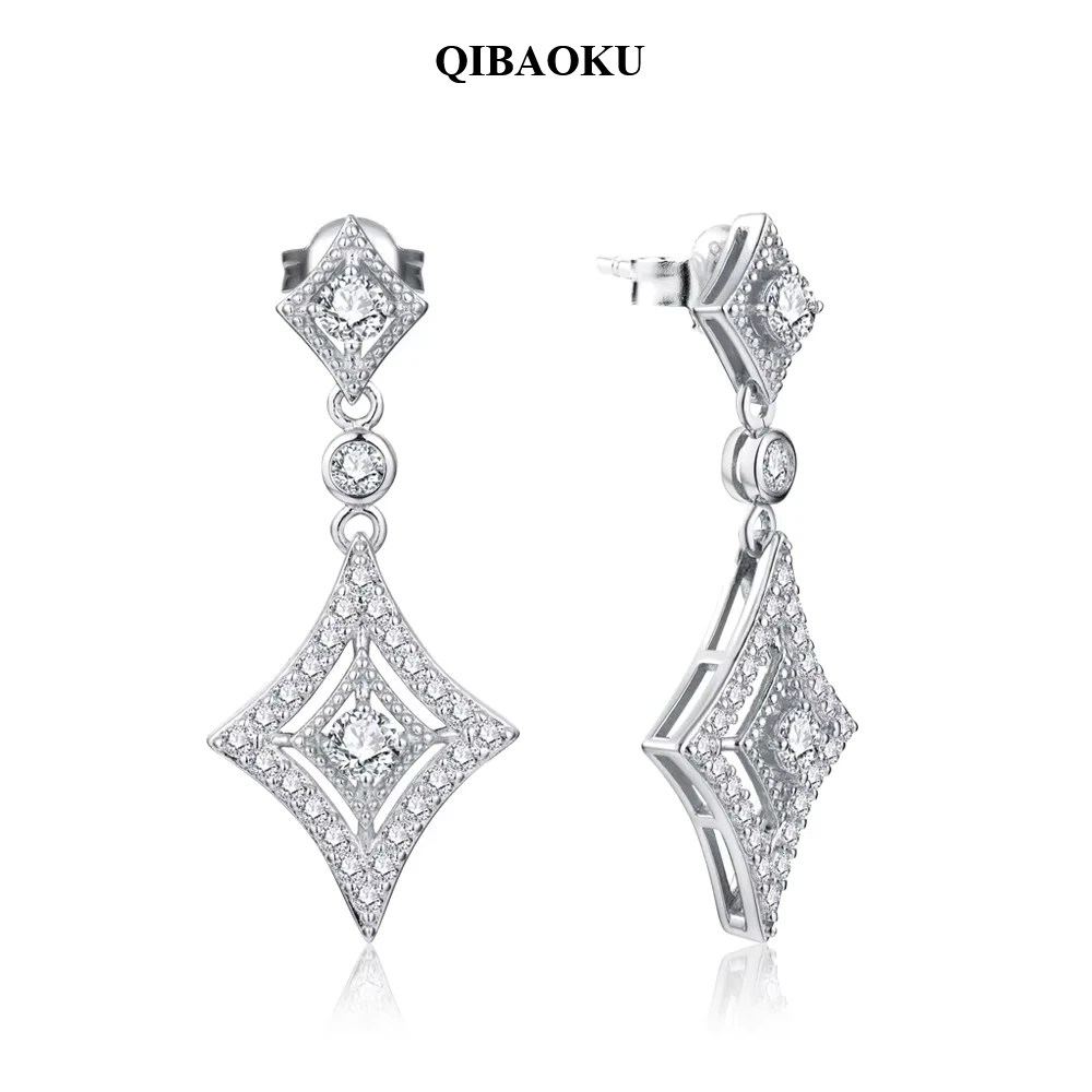 QIBAOKU D Color VVS1 Moissanite Earrings for Women S925 Sterling Silver Yellow Gold Plated Anniversary Jewelry Earring 2026