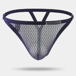 Mens Sexy Mesh High Fork Middle Rise Hollowed Underwear Briefs Solid Underpants Panties Thong Breathable Erotic Male G-string