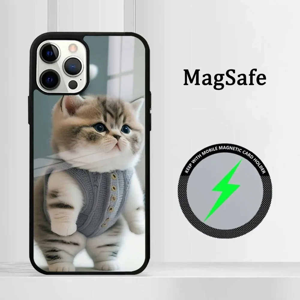 Cute Marshmallow cat Phone Case For iPhone 15 14 13 12 11 Pro Max Plus Mini Mirror Magnetic Cover