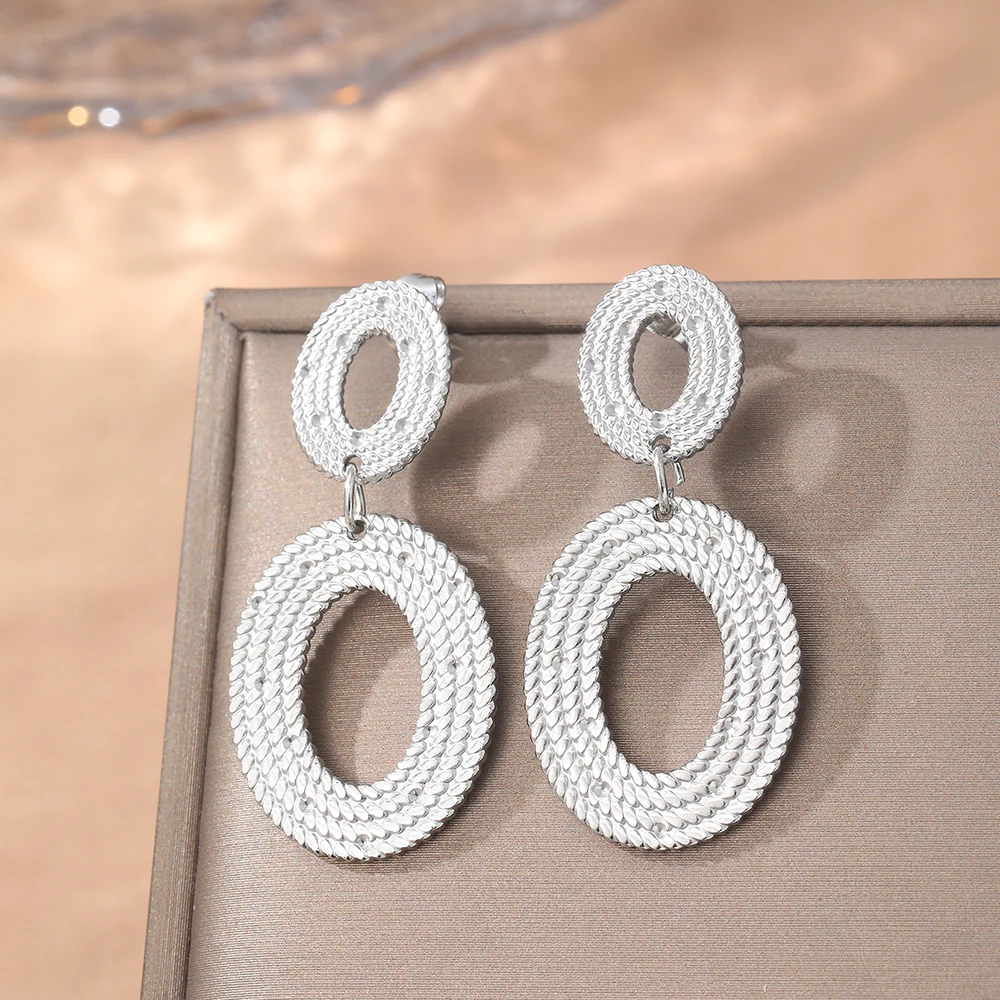 Stainless Steel Earrings Minimalist Design Fashionable Personalized Oval Dangle Earrings For Women Jewelry Commuter Daily Match