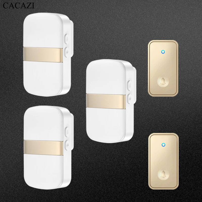 CACAZI Smart Wireless Doorbell No Battery required Waterproof Door bell Sets Home Outdoor Kinetic Ring Chime Doorbell (Gold)