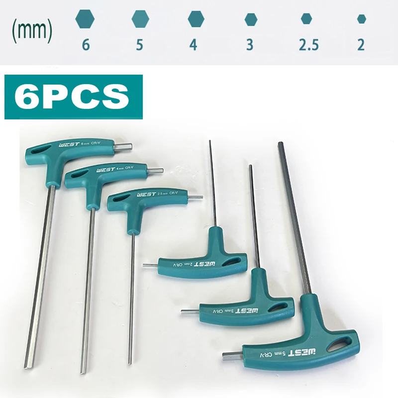    1PCS/6PCS T Handvat Hex Inbussleutel Schroeven Schroevendraaier Fiets Reparatie Tools, fiets Montage Moersleutel 2/2.5/3/4/5/6/8mm Inbussleutel