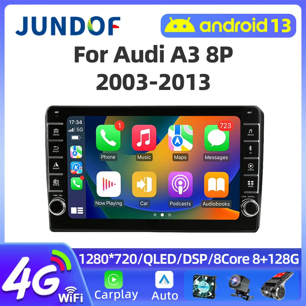 

Jundof 2 Din Android 13 Car Radio for Audi A3 8P S3 RS3 2003-2013 Multimedia Player Carplay Head Unit GPS Stereo Auto Navigatore