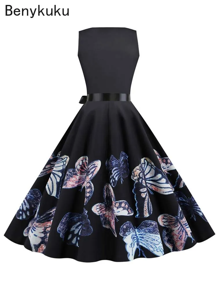 1950s Vintage Summer Dress Women Elegant Party Dresses Sleeveless Retro Swing Floral Print Casual Midi Sundress Goth Robe 2026