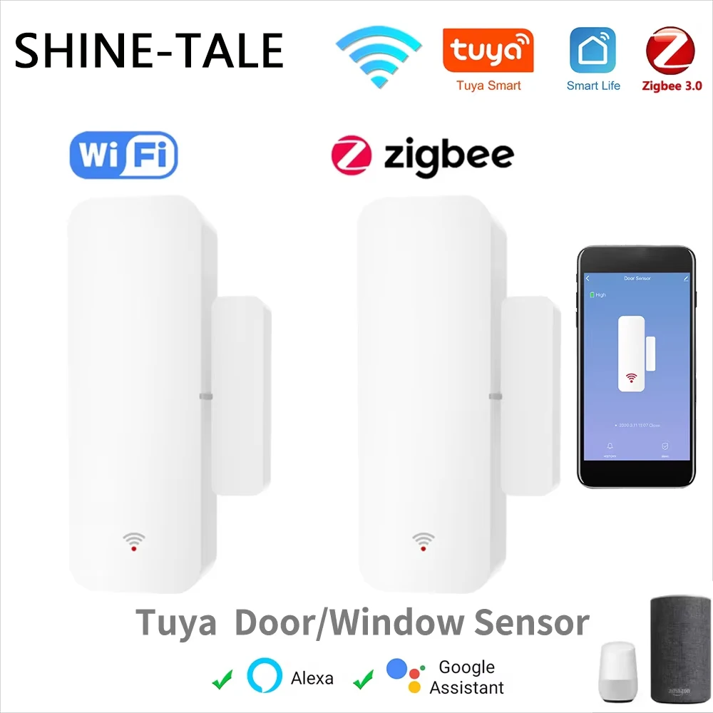 Tuya Zigbee/WiFi умный датчик двери, окна, беспроводной детектор открытия и закрытия, домашняя охранная сигнализация, голосовое управление, Alexa Google Assistant