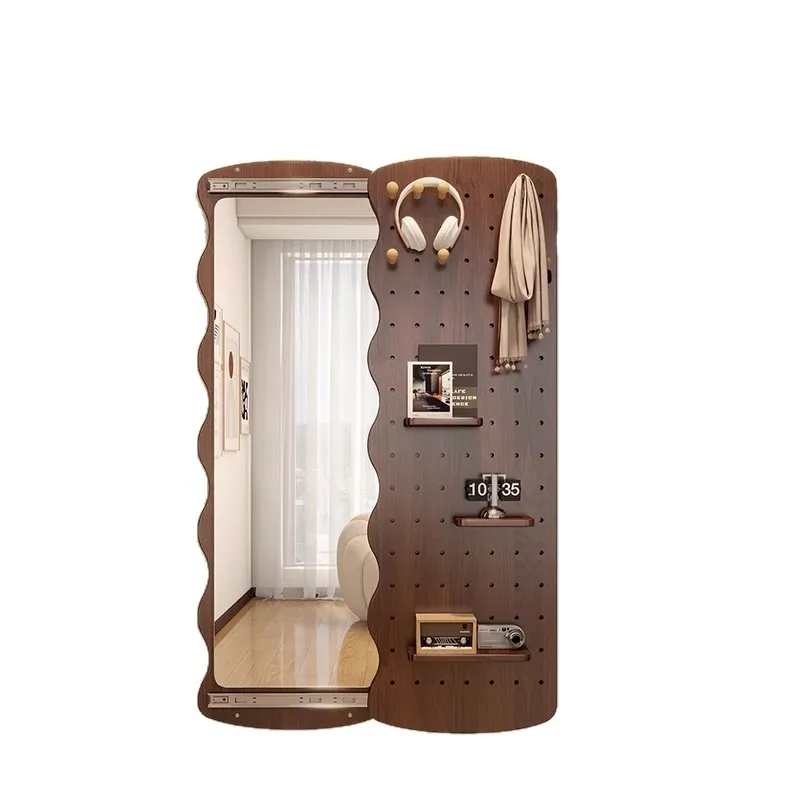 

Solid wood wave hole board full-length mirror hidden push-pull whole body can be closed wall wall entrance fitting