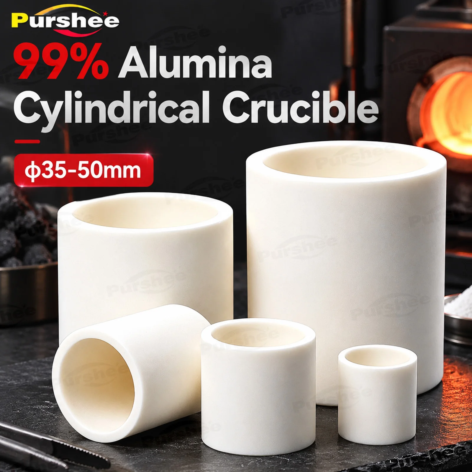 99% Alumina Cylindrical Crucible 35-50mm 1750℃ High Temp Resistant Corundum Ceramic Crucible for Lab Muffle Furnace Sintering
