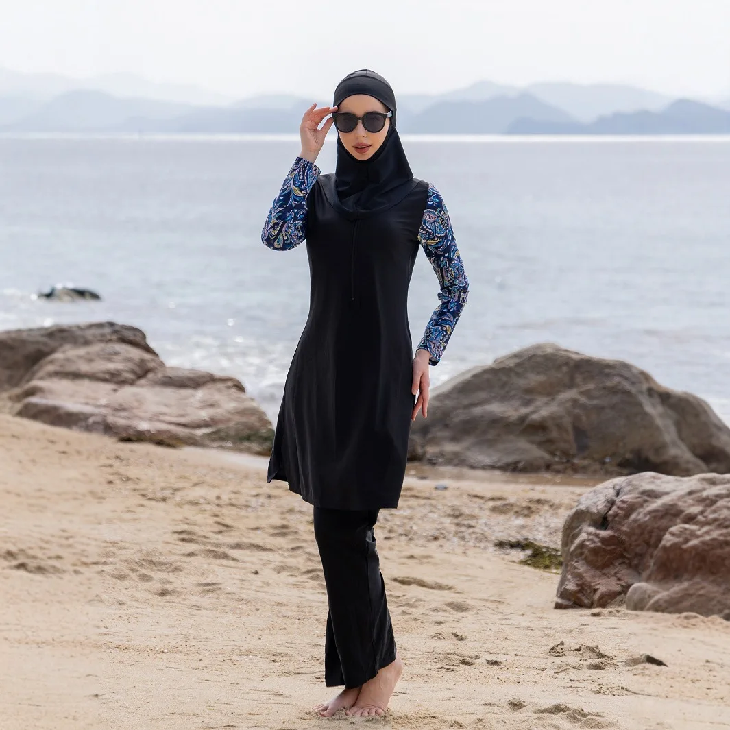 2026 2-Piece Muslim Burkini Set Print Modest Swimwear Full Coverage Long Sleeve Quick Dry UPF50+ Islamic Bathing Suit for Women
