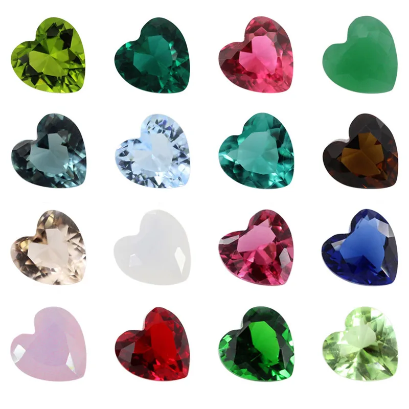 Glass beads Various Color Loose Stone heart Shape Glass red blue white Green color Beads Synthetic Gems For Jewelry