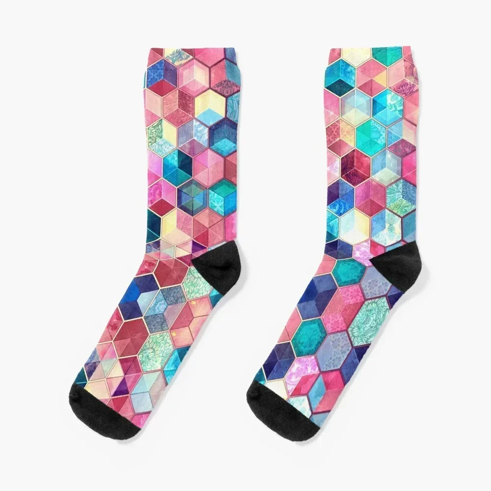 Topaz & Ruby Crystal Honeycomb Cubes Socks sports and leisure halloween cycling christmas gifts Women's Socks Men's