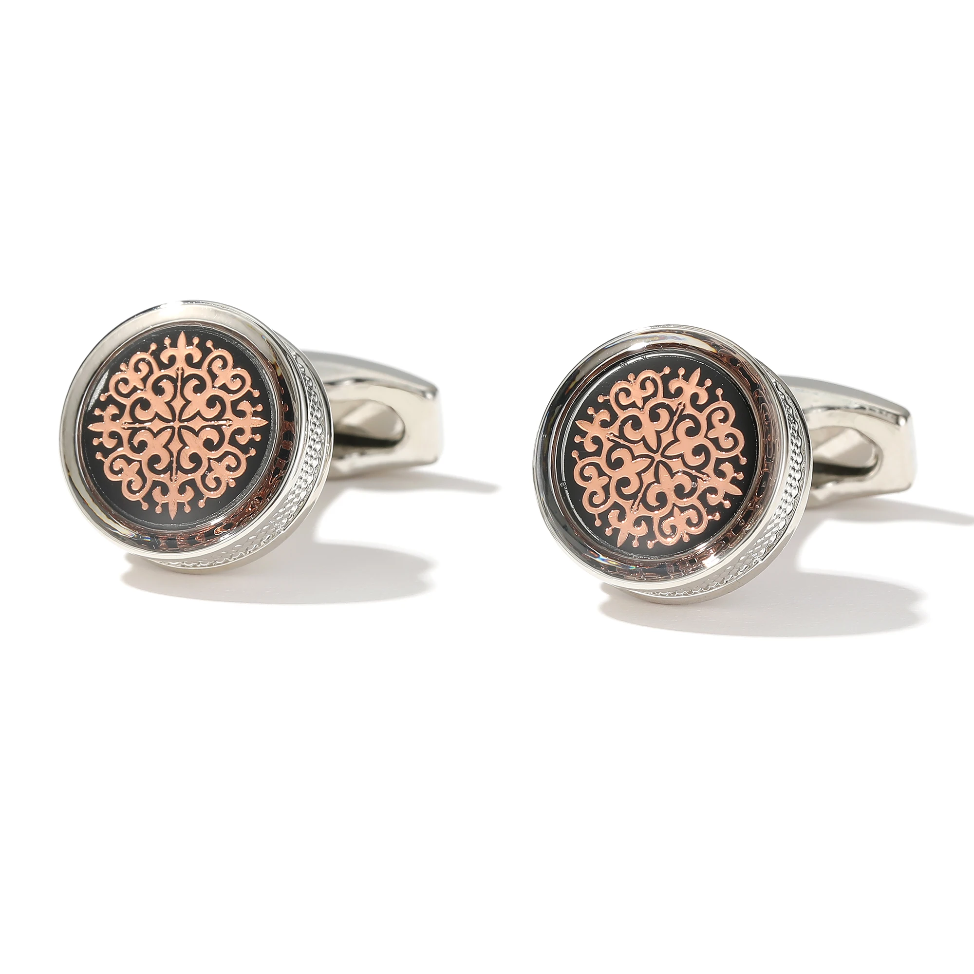 TOMYE Cufflinks for Men, Vintage Pattern Round Silver Plated Shirt Cuff Links, Formal Casual Gift Jewelry for Dad Husband