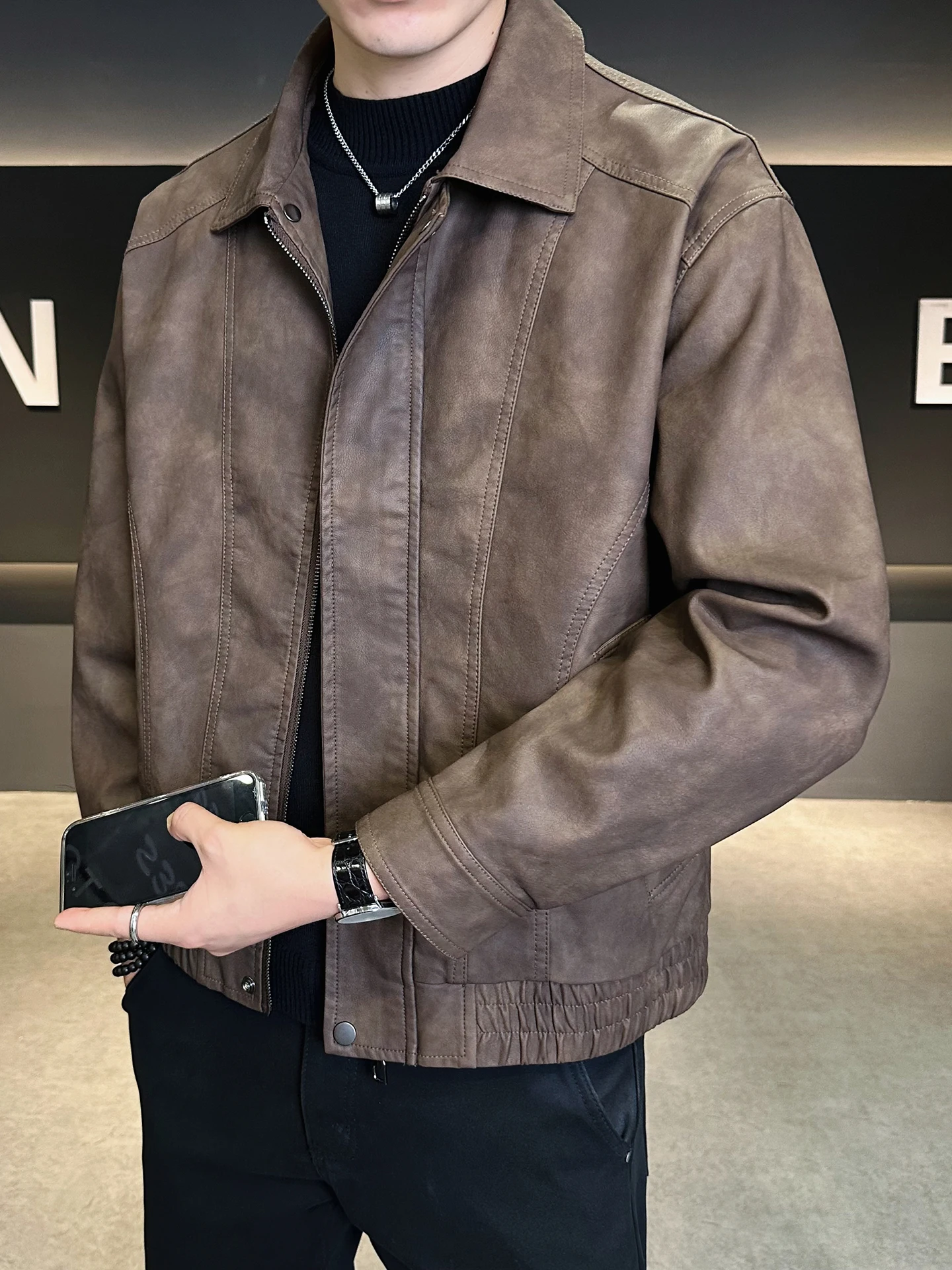 Fall PU Leather Jaet Men's 2025 New Trendy Brand Stand Collar Casual Haome Faionable Motorcycle Clothes Spring Autumn ...