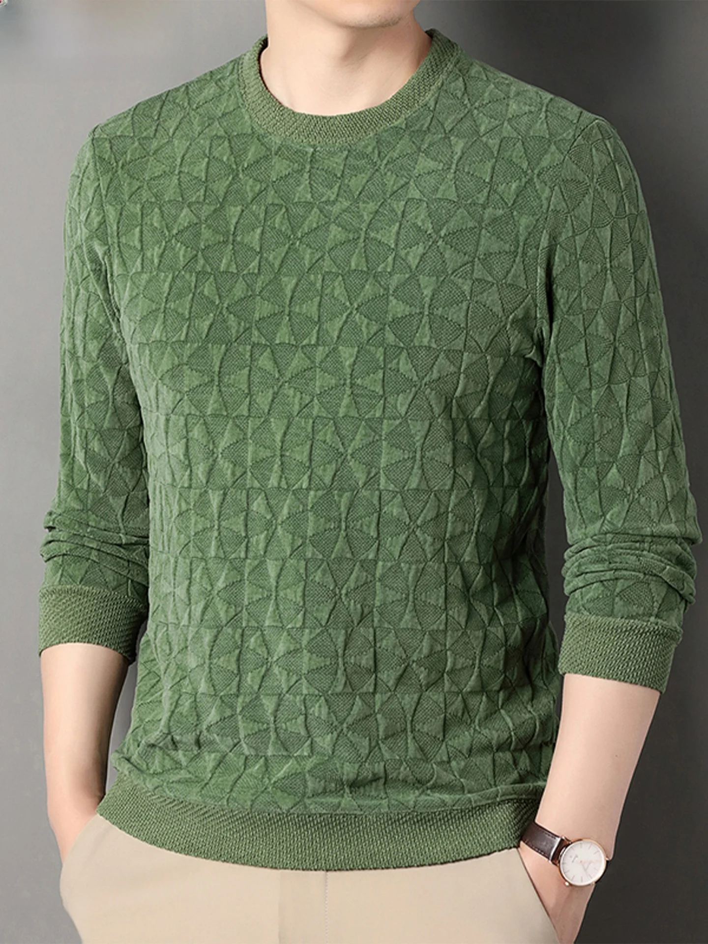 

Men's round Ne Knitted Sweater Fce Lined Casual Long Sve Busin Warm Base Layer irt Faionable Ci Sle