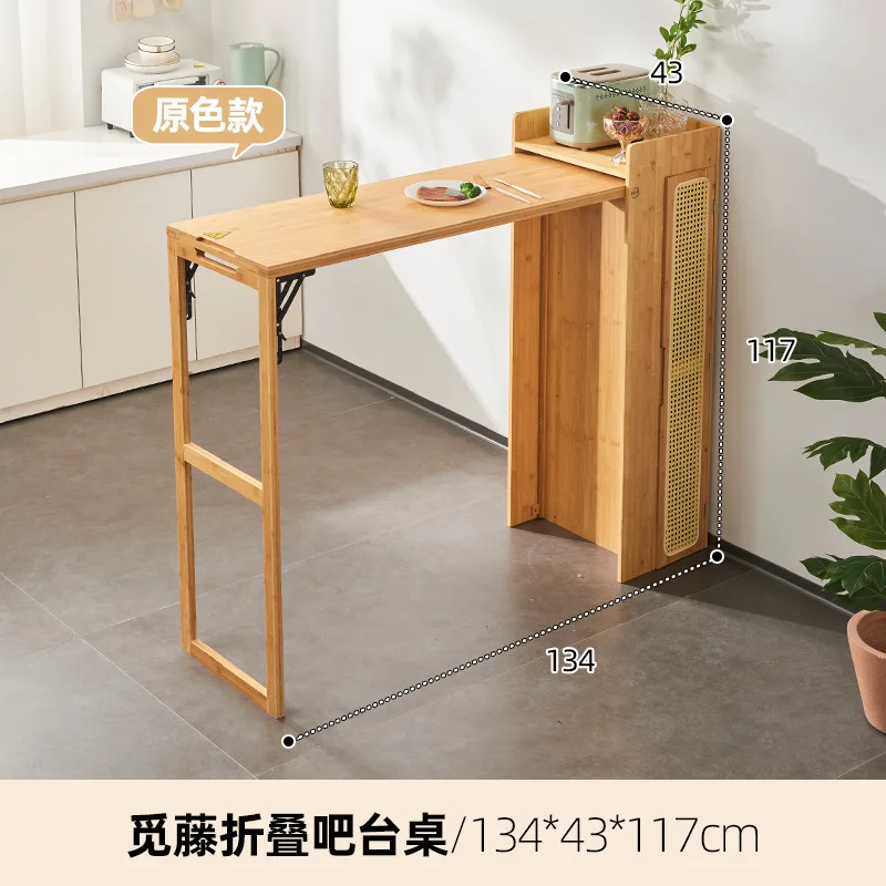 For  Japanese-style Solid Wood Folding Bar Table Rattan Dining Side Cabinet Integrated Household Partition Multi-functio