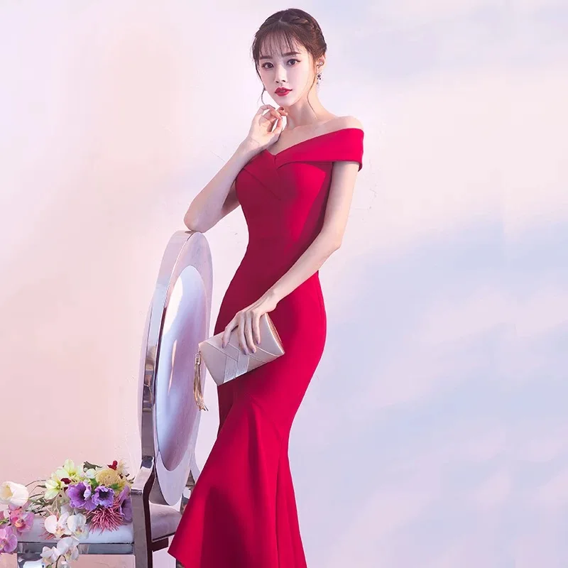 Hot Selling No. 4 Evening Dress 2024 New Summer Wedding Red Fishtail Temperament Long Slim Dress for Women