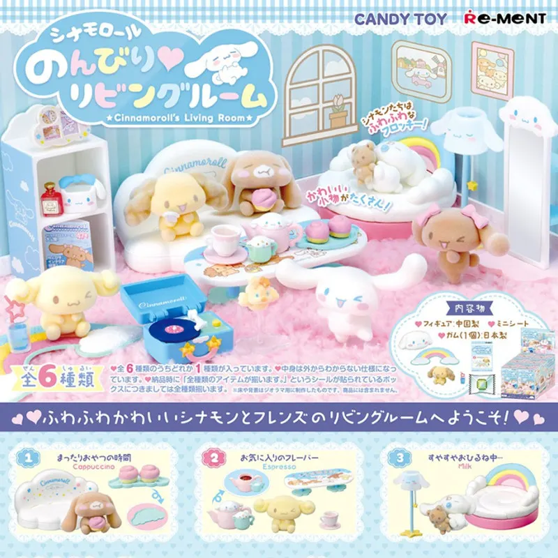 

Re Ment Sanrio Cinnamoroll Flocked Blind Box Miniature Living Room Decorative Figurines Capsule Toy Collectible For Anime Fans