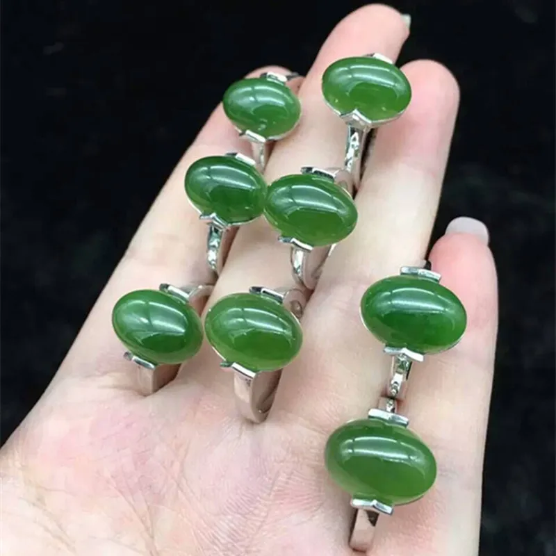 925 Silver Ring Inlaid With Hetian Jadeite, Cabochon 10X14Mm, Good Quality And Translucency