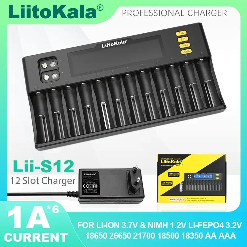 Liitokala-ライオンバッテリー充電器、Lii-S12、Lii-S8、9v、18650、20700、26650、21700、14500、10440、16340、1.2v、3.7v、4.2v