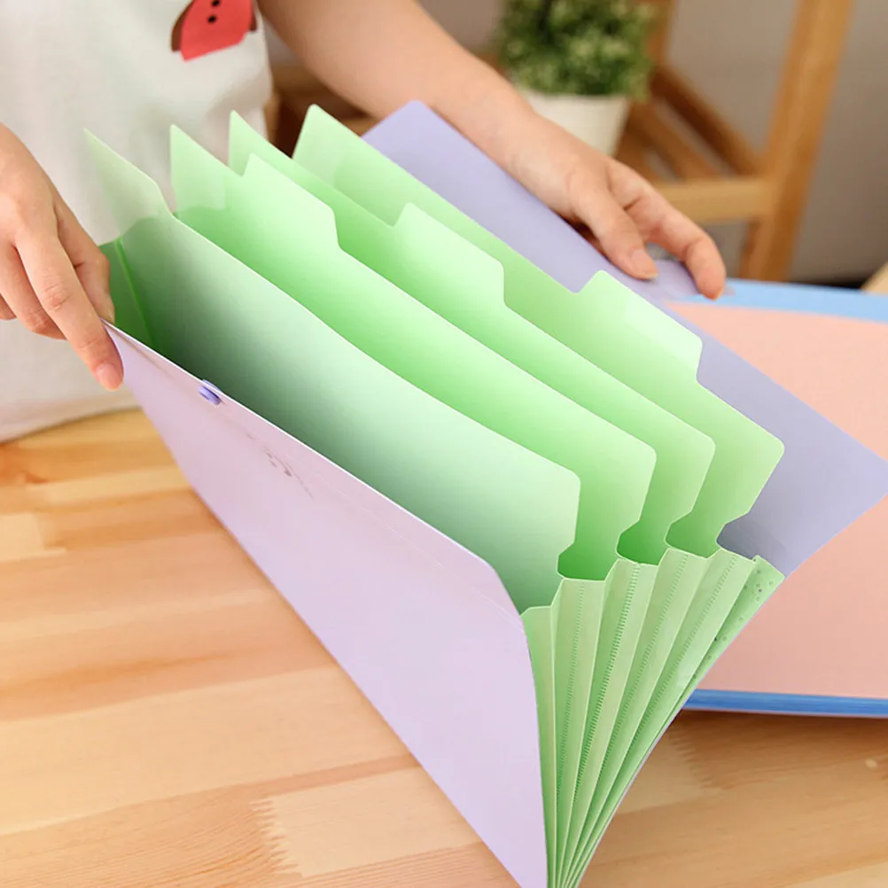 A4 5 Pockets Plastic File Folder Snap Closure Organizer Light Purple Storage Folder,folder with Pockets view 2