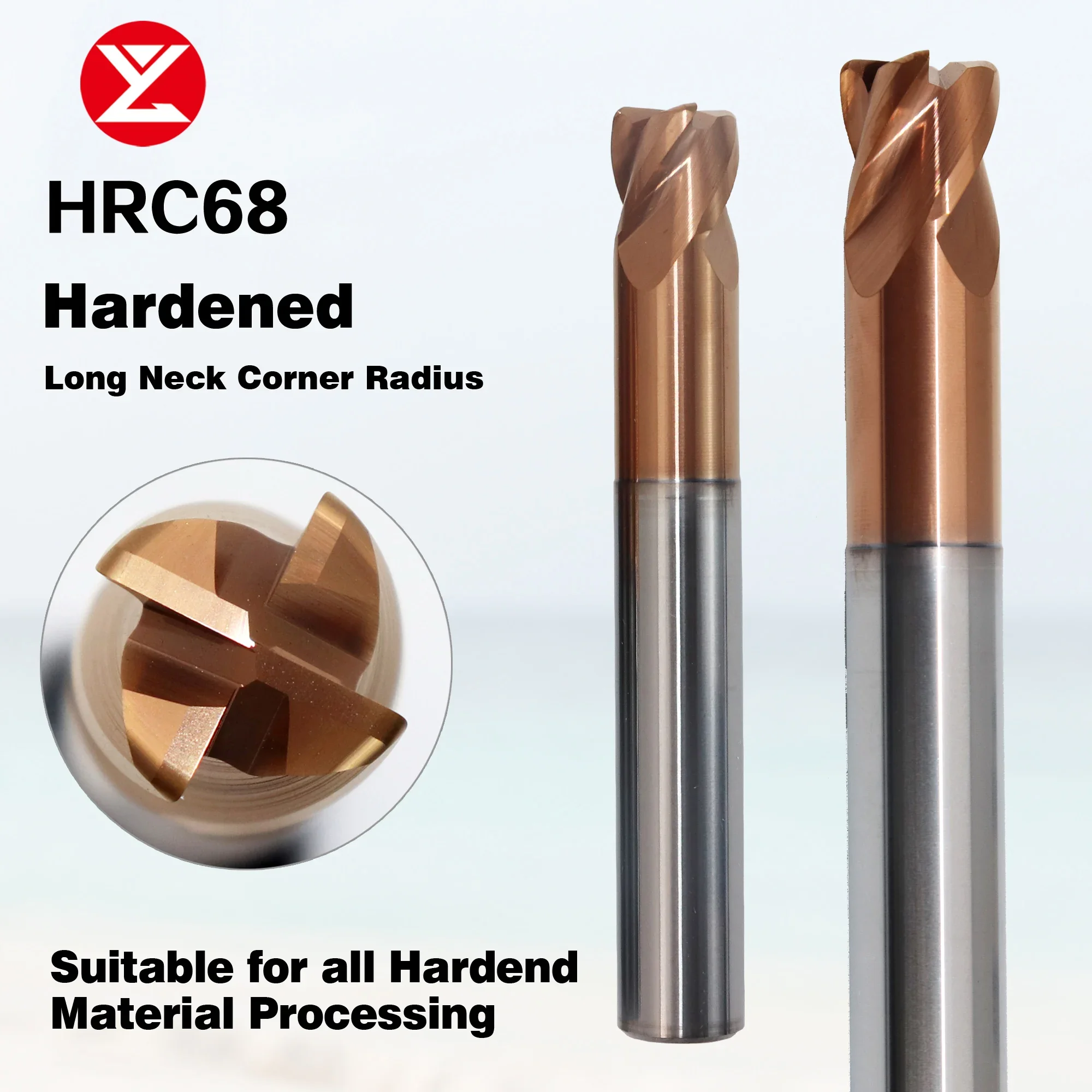 

4Flute HRC68 Carbide Bull Nose Corner Radius End mill R0.2 R0.5 R1 R2 CNC R Bullnose Milling Cutter for Steel Hardened materials