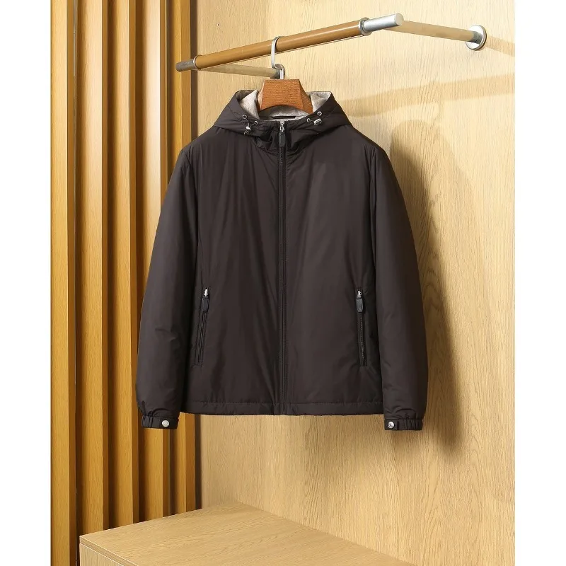 Bri* Italian 26FW New Old Money Style Lightly Padded Hooded Jacket Men Versatile Casual Cotton Coat Windbreaker Outerwear