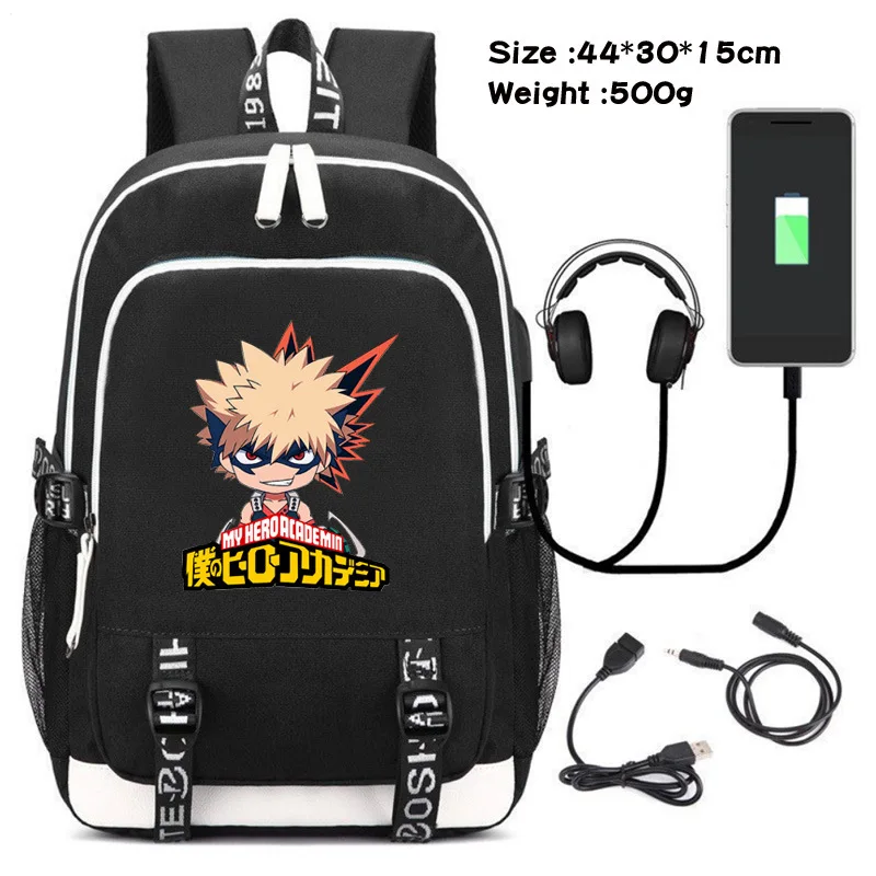 My Hero Academia Backpack Anime School Bags Women Bagpack Bakugou Katsuki Bookbag USB Charging Laptop Backpack