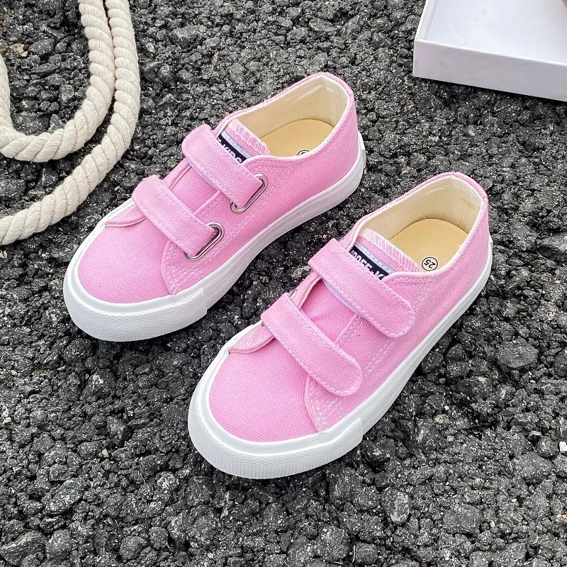 

Children Spring Autumn Girls Students Fashion Casual Soft Soled Shoes Velcro Canvas Shoes Boys Neutral Solid Color Thick Soled