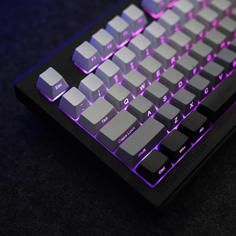 PBT Translucents Keycaps Letter Side Engraved Gradients Shadow Gray Keycaps 133Keys for Mechanical Keyboards Dropship