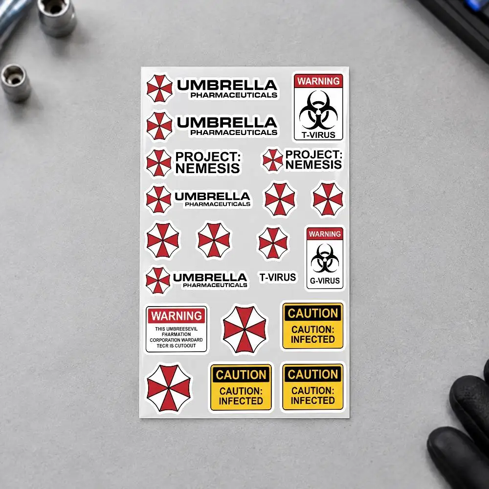 R-Resident E-Evil U-Umbrella W-Warning Motorcycle Decal Sticker Kit Reflective Graphics For Helmet Tank Fairing Body Custom Bike