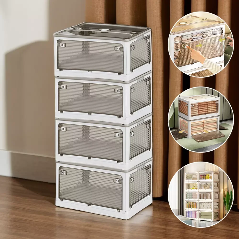 Caja de almacenamiento plegable, organizador de ropa con patines de ruedas extraíbles, contenedor de almacenamiento transparente, caja organizadora de juguetes, almacenamiento para el hogar