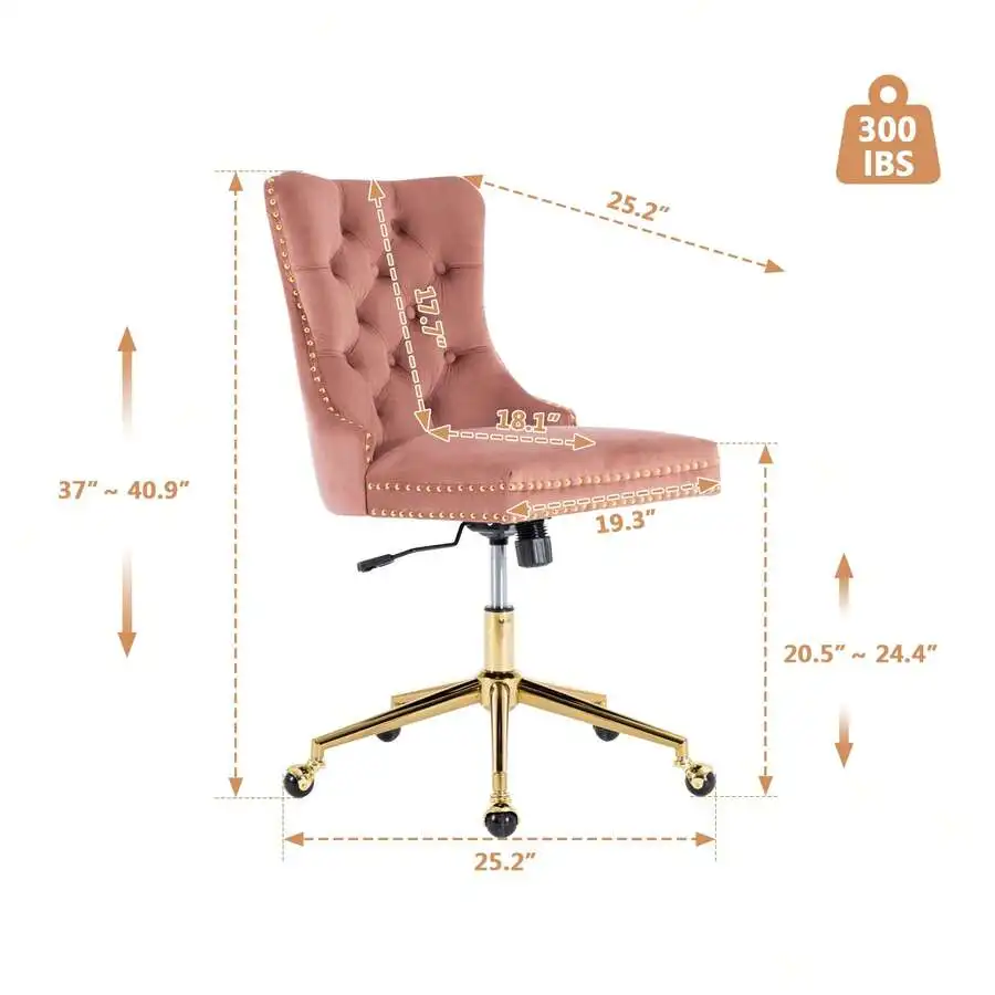 Furniture Office Chair,Velvet Upholstered Tufted Button Home Office Chair With Metal Base,Adjustable Desk Chair Swivel Office Ch
