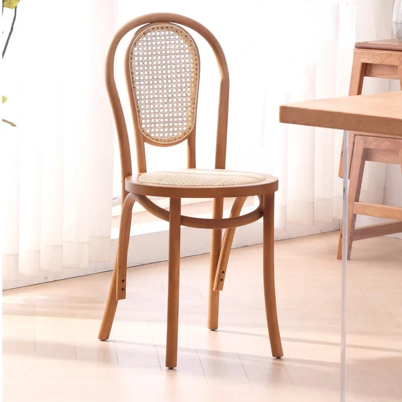 American Retro Dining Chairs - Solid Wood Computer Chair with Backrest, Breathable Rattan Seat, Home Furniture