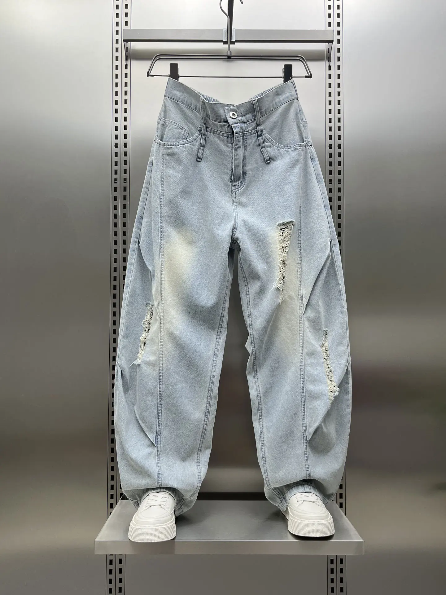 

Men's Summer Loose Large Size Harlan Wide Leg Jeans Cool Casual Straight Vintage Knife Torn Denim Pants Breathable Long ...