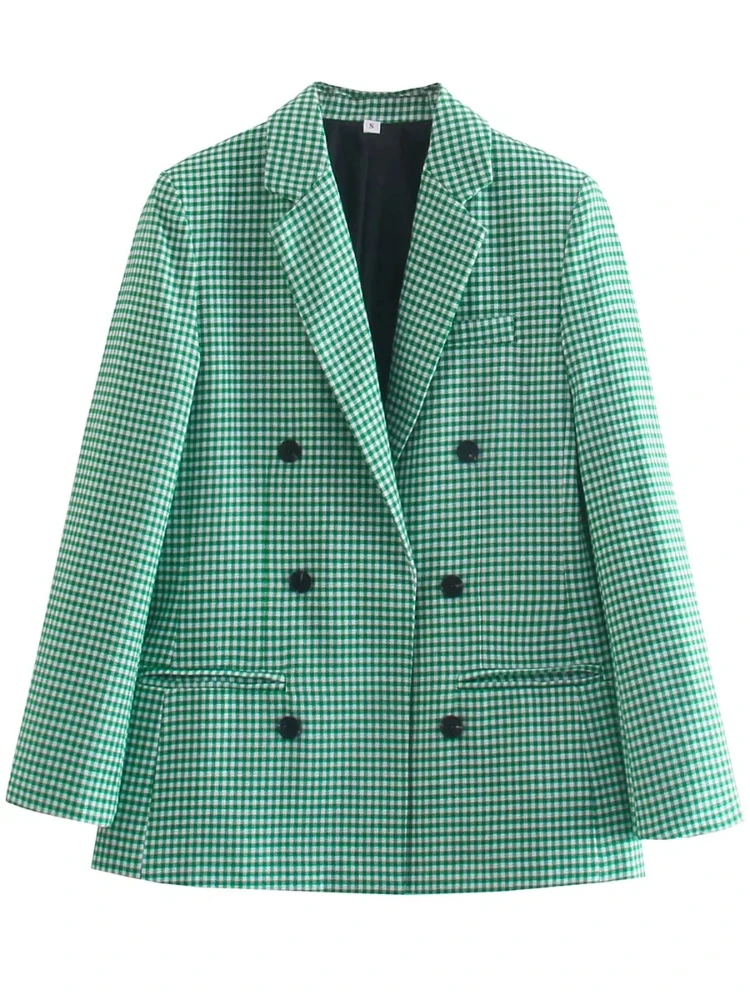 Herfst Geruite Blazer Voor Dames Elegante Kantooroutfits Van Hoge Kwaliteit Nieuw In Jas Met Dubbele Rij Knopen Jas Oversized Blazer De Mujer