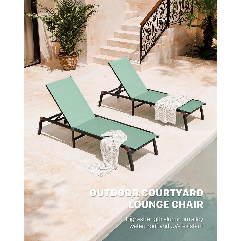 

Aluminum Chaise Foldable Patio Lounge Chair Outdoor, Metal Deck Lounger Adjustable 5-Position Recliner Pool Chase, Customized