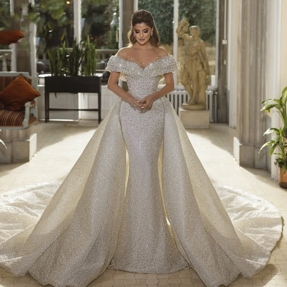 

Mermaid Luxury Wedding Dresses 2023 Sweetheart Off The Shoulder Vestido De Novia Lace Detachable Train Robe De Mariee Custom