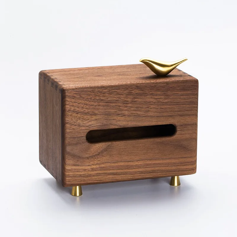 

Black walnut tissue box Household living room paper Copper bird paper Tabletop ornament Wooden tissue storage box