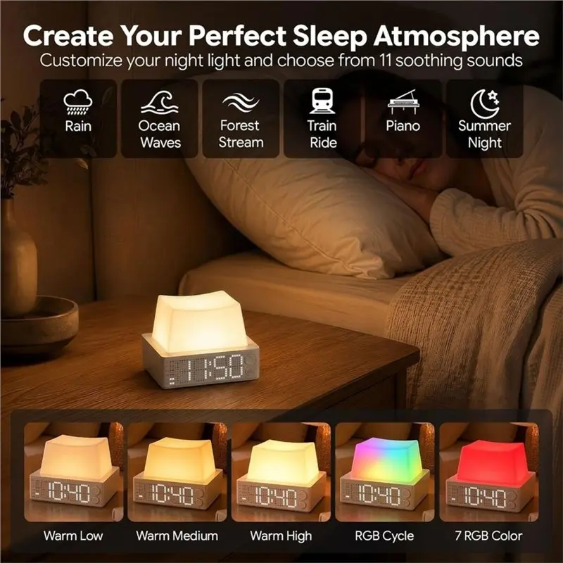Sleep Mode& Night Light Keycap Alarm Clock With Dual Alarms, White Noise Function, Snooze Design-AA26