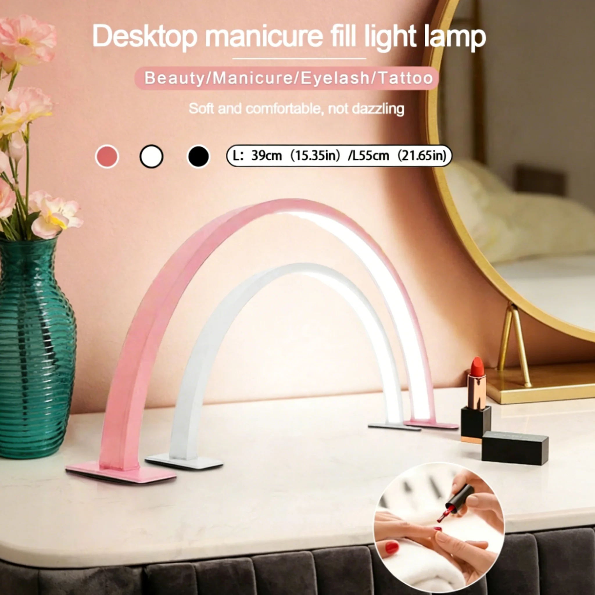 Nail Lamp 39CM/55CM LED Beauty Fill Light For Work Office Salon USB Plug Easy Install Pink/White/Black Cool Light Art Desk Lamp