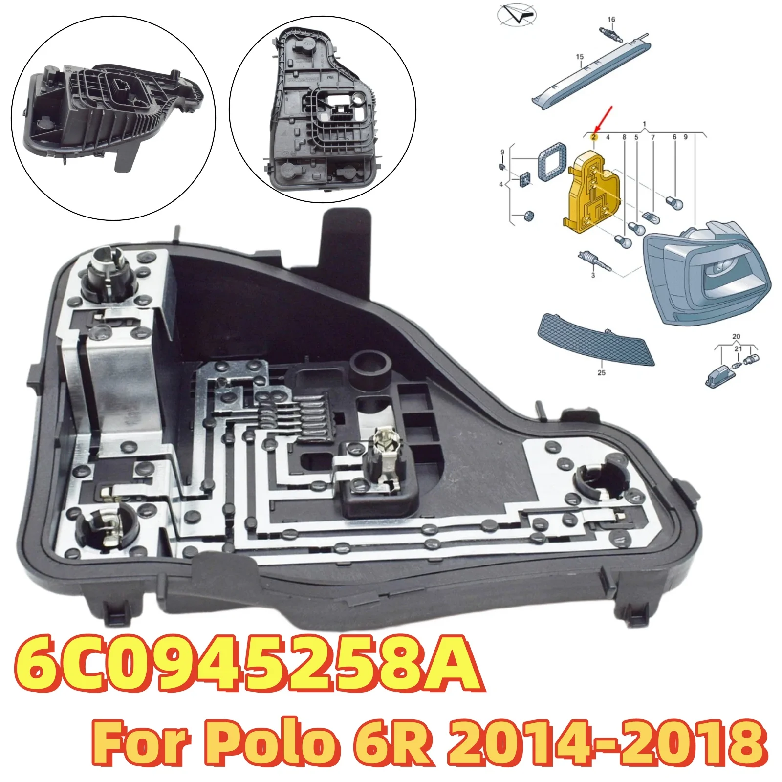 Rear Right Lamp Bulb Socket Holder 6C0945258A For Polo 6R 14-18 Rear Taillight Base Circuit Board For Tail Light Assembly Repair