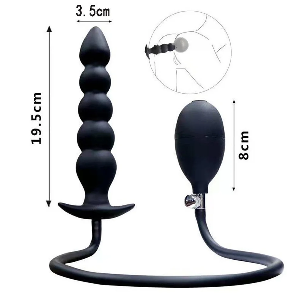 Super Long 5 Beads Inflatable Anal Plug Silicone Column Expandable Big Butt Plug Dildo Pump Ass Dilator Bdsm Sex Toy for Couples