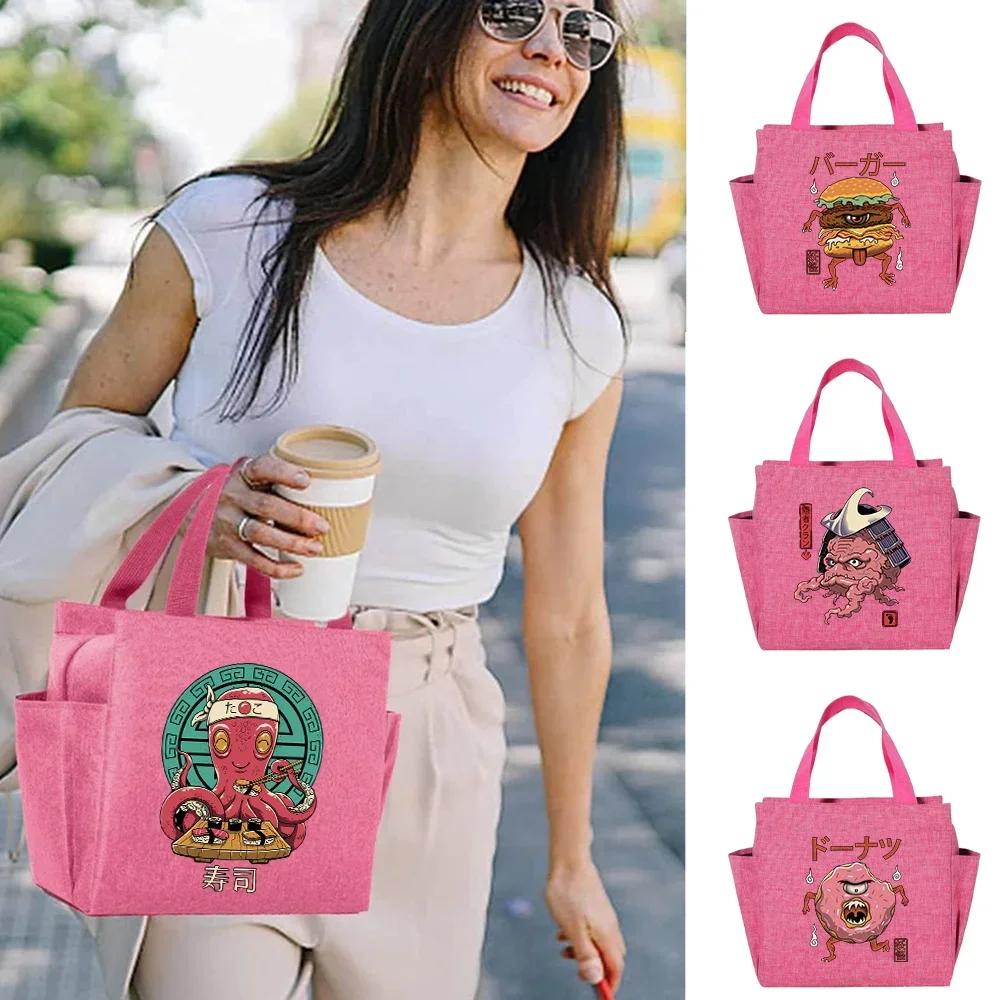 Insulated Lunch Bag Kids Food Storage Bags  Girl Teenage Pink Cute Lunch Box Design Cute Monster Series Printing Aluminum Foil