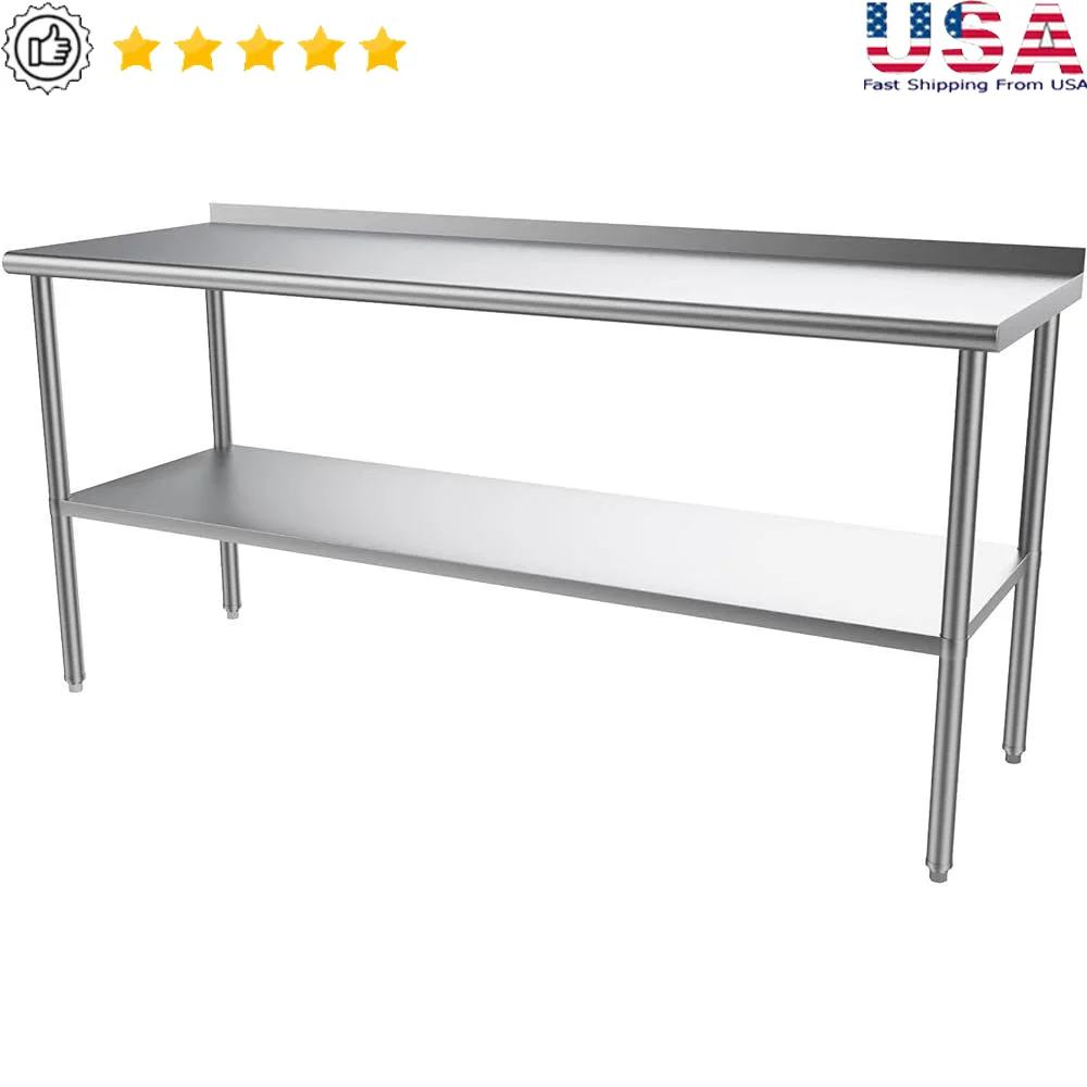 

Commercial Stainless Steel Work Table Heavy Duty Prep Station Adjustable Undershelf NSF Certified Durable Metal Kitchen Table