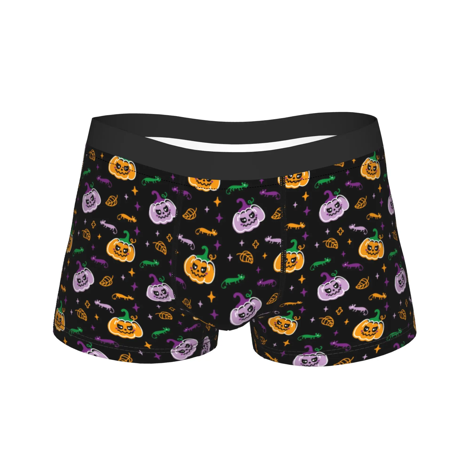 Men Cartoon Halloween Ghost Pumpkin Long Underwear  Novelty Boxer Briefs Shorts Panties Male Polyester Underpants Plus Size