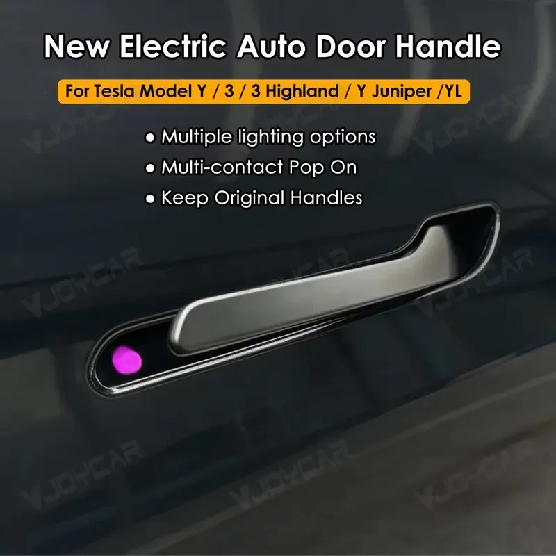 Hot Sale New Style Auto Power Door Handle with Multi-Color LED Light for Model 3 Y Juniper 2016-2026 Auto Pop up