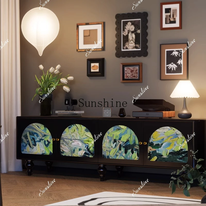 French retro style living room lacquer painting simple decorative locker  FT