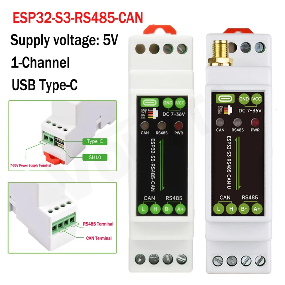 Industrial ESP32-S3-RS485-CAN Control Board With RS485 and CAN Communication Interfaces, Supports Wi-Fi/Bluetooth